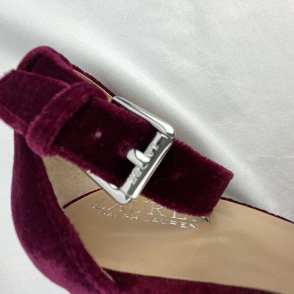 Lauren Ralph Dress Sandal Womens 6B Sylvia Velvet Purple Plum Heel Ankle Strap - Picture 10 of 13